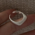 Anello aperto in argento sterling S925 con texture opaca spazzolata fatta a mano - Aperto Regolabile / Argento (JZC083)