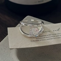 S925 Sterling Silber Doppelring mit funkelndem Kristall und verstellbarem Design - Einstellbar Offen / Doppelschichtig Gekreuzter Silberstil (JZE094)
