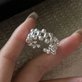 Anello regolabile in argento sterling S925 con perle metalliche sfaccettate - Aperto Regolabile / Stile con Perline Vintage (JZD079) / Argento