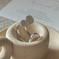 Minimalist S925 sterling silver open ring with double round discs on a ceramic cup - Adjustable Open / Double Round Plate Style (JZG129)