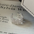Anello di perline minimalista in argento sterling S925 con elegante trama a onde - Aperto Regolabile / Design a Onda con Perline Argento (JZF127)