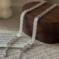 Minimalist S999 sterling silver shimmering woven chain bracelet with adjustable lobster clasp - Double Row Fishbone Woven (24SL53) / 990 Silver