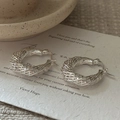 Elegant S925 sterling silver hollow twisted hoop earrings on vintage paper background - 925 Silver / Twisted Hollow Grid Style (EHI091)