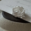 Minimalist S925 sterling silver lace ring with vintage hollow honeycomb pattern - Adjustable Open / Silver Hollow Lace Style (JZF133)