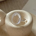 S925 sterling silver open ring with oval white crystal and beaded edge detail - Adjustable Open / Oval White Crystal Style (JZG133)
