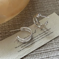 Minimalist S925 sterling silver double-layered C-shape hoop earrings on vintage card - 925 Silver / Double Layer C-Shape (EHY109)