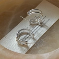 Elegant S925 sterling silver double-layer hoop earrings with minimalist bead accents - 925 Silver / Double Layer Round Bead (EHY111)