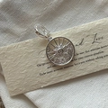 S925 sterling silver sun and moon pendant with lobster clasp on vintage poem card - 925 Silver / Vintage Sun and Star Pendant (DZ132)