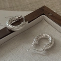 Minimalist S925 sterling silver C-shape earrings with textured snake scale surface - Silver Scale Texture Style (EHN079) / 925 Silver