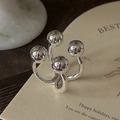 Minimalist S925 silver ring featuring a modern four-sphere design with a polished mirror finish - Adjustable Open / Silver Bead Style (JZE098)