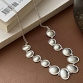 Minimalist S925 sterling silver oval pendant necklace with a vintage matte finish - Matte Oval Pendant Style (XLU115) / 925 Silver