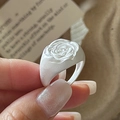 Minimalist S925 sterling silver wide band ring featuring a vintage embossed rose design - Adjustable Open / Matte Silver (JZX124)