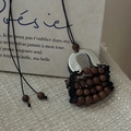 S925 sterling silver woven handbag pendant necklace with brown beads and matte finish - Matte Woven Bag Style (21TL52)