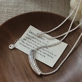 Minimalist S925 sterling silver necklace with faceted arc pendant on a vintage tray - 925 Silver / Silver (XLU131)