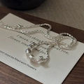 Collana minimalista in argento sterling S925 con perle cilindriche su carta artistica - Stile Catena Popcorn a Cinque Perle (XL368) / Argento 925