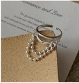 S925 Sterling Silber Ring mit Doppelring und hängenden Perlenquastenketten - Einstellbar Offen / Stil A-JZF125