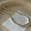 Polished S925 sterling silver tubular choker necklace on minimalist stone tray decor - Bamboo Tube Necklace (XL208) / 925 Silver