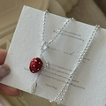 Elegant S925 sterling silver strawberry pendant necklace with red enamel and bead chain - Strawberry Pendant Tassel Style (WE068) / 925 Silver
