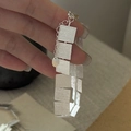 Minimalist S925 sterling silver bracelet featuring brushed square metal plates with adjustable chain - 925 Silver / Silver Brushed Square Style (SLS170)