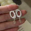 Minimalist S925 silver irregular matte earrings with transparent crystal bead pendant - Matte Silver with White Hair Crystal (EHN086)