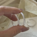 Handcrafted S925 sterling silver hoop earrings with vintage woven wheat texture - Earrings And Ring Set (EHI086) / 925 Silver / Silver (EHI086)