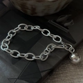 Chunky 925 sterling silver chain bracelet with hammered texture and polished ball charm - 925 Silver / Silver (SLS193)