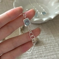 Minimalist S925 sterling silver beaded bracelet featuring an oval blue aquamarine stone - 925 Silver / Aquamarine Stone Geometric Style (SLS178)