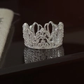 Anello corona vintage in argento sterling 925 con design a pizzo e pietre di zircone bianco - Stile Largo (JZA177)