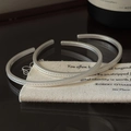 Matte S925 sterling silver open cuff bracelet with textured edges on linen jewelry bag - Matte Textured Open Bangle (SZO049) / 925 Silver