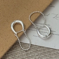 Elegant S925 sterling silver U-shaped hoop earrings with dangling ball chain fringe - 925 Silver / U-Shaped Bead Chain Style (EHY117)