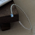 Brazalete abierto de plata S925 vintage con textura de cuerda y piedra lunar azulada - Estilo Retorcido con Gema Azul Claro (SZ030) / Plata 925