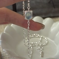 S925 sterling silver necklace featuring a square light blue gemstone on a bead chain - 925 Silver / Light Blue (XLV144)