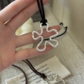 Pendente a fiore irregolare in argento sterling S925 su collana minimalista in cordoncino - Argento 925 / Nero (54TL41)