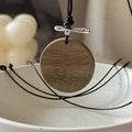 Collier minimaliste en argent S925 avec pendentif rond en bois et cordon noir tressé - Style Rond Brun (31TL34) / Argent 925