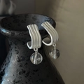 S925 sterling silver earrings with matte wavy studs and clear crystal round drops - One Size / Matte Wave Clear Bead Style (EHI096)