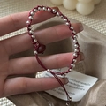 Bracelet tressé en fil rouge en argent S925 avec perle de cœur et détails argent - Argent 925 / Style Cordon Rouge Coeur(10SL43)
