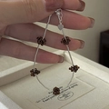 Vintage S925 sterling silver beaded bracelet with brown floral beads and heart pendant - 925 Silver / Brown Beaded Flower Style (5SL53)