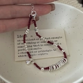 Handmade S925 sterling silver red cord bracelet with polished beads and lobster clasp - 925 Silver / Minimalist Red String Beaded Bracelet (6SL55)