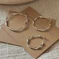 Three-pair set of S925 sterling silver twisted hoop earrings with wavy textures - Small (EHN095)