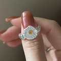 Handcrafted S925 sterling silver daisy ring with yellow citrine gemstone for women - Adjustable Open / Daisy Shape (JZE096)