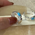 Set of two minimalist S925 sterling silver open rings with oval turquoise stones - Adjustable Open / Simple Retro Turquoise Style (JZA163)