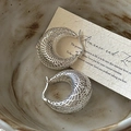Orecchini a C in argento sterling S925 intrecciati cavi con texture 3D vintage - Argento 925 / Argento (EHL088)