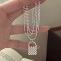 Collier multicouche en argent sterling S925 avec pendentif en forme de sac tressé - Petit Modèle (25TL22) / Argent 925