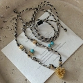 Handmade S925 silver cord necklace featuring a gold pinecone pendant and turquoise beads - 925 Silver / Gold Color (5TL34)