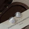 S925 sterling silver brushed star earrings displayed on a rustic wooden jewelry box - 925 Silver / Brushed Star Oval Style (EHM088)