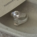 Minimalist S925 silver textured rings set with oval zircon gemstones on beige tray - Adjustable Open / Textured Oval Zirconia Ring and Wavy Band (JZB196)