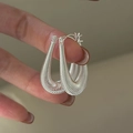 Foto a mano di orecchini a cerchio in argento sterling S925 con filo intrecciato - Argento 925 / Stile Argento con Texture a Molla (EHN084)