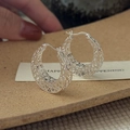 Minimalist S925 sterling silver hoop earrings with hollow geometric grid design - Hollow Geometric Grid Style (EHL090) / 925 Silver