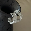 Elegant S925 sterling silver C-shaped hoop earrings with layered textures and zircon - 925 Silver / Silver (EHR105)