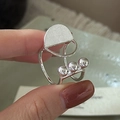 Minimalist S925 sterling silver ring with brushed half-circle and polished beads detail - Adjustable Open / Brushed Semi-circle and Bead Design (JZA174)